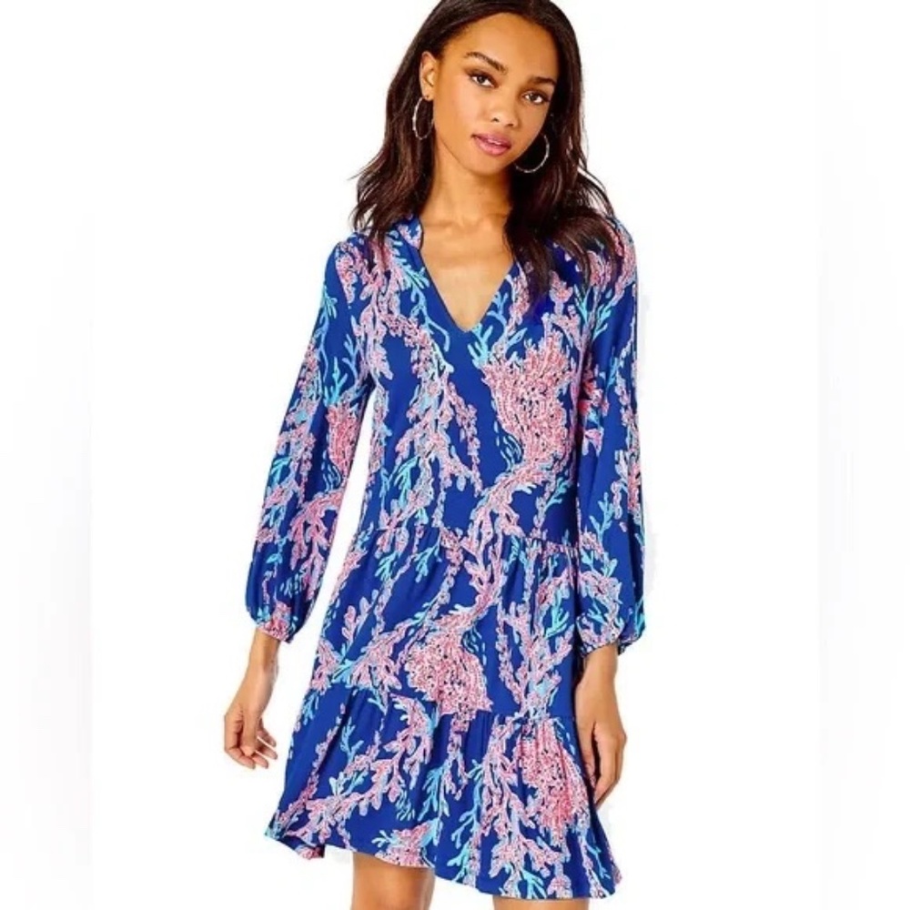 NWT Lilly Pulitzer - Traci Long Sleeve Dress in Borrealis Blue  XL